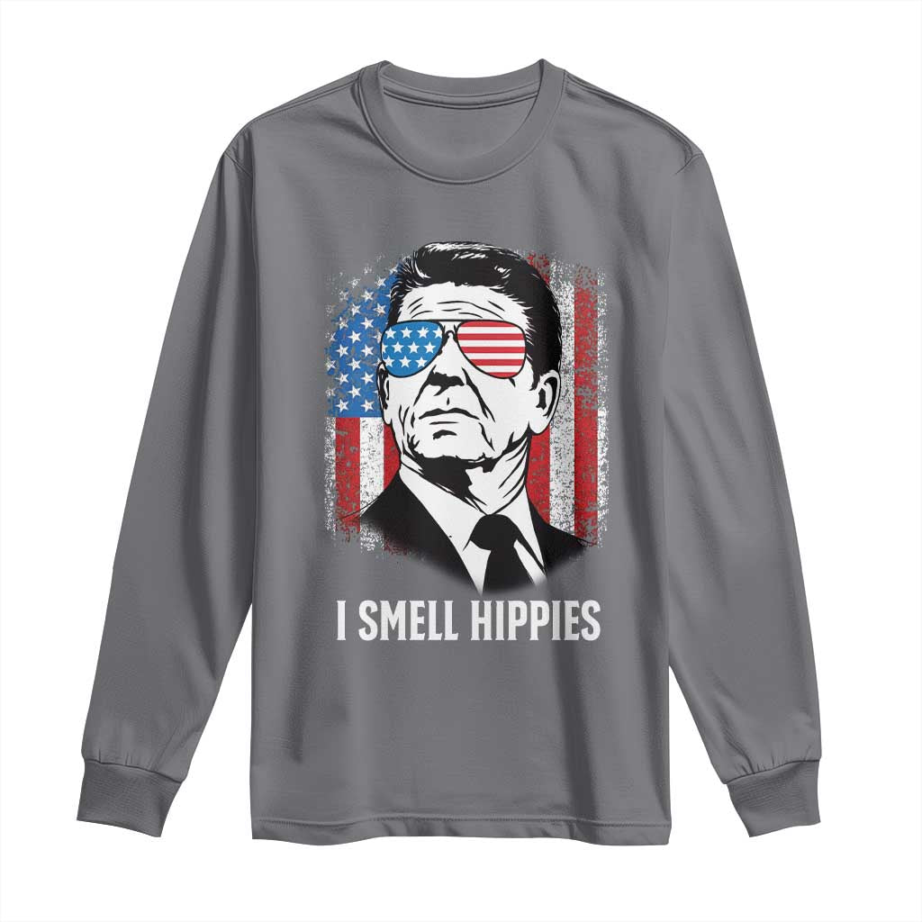 Ronald Reagan 4th of July America Flag Long Sleeve Shirt I Smell Hippies