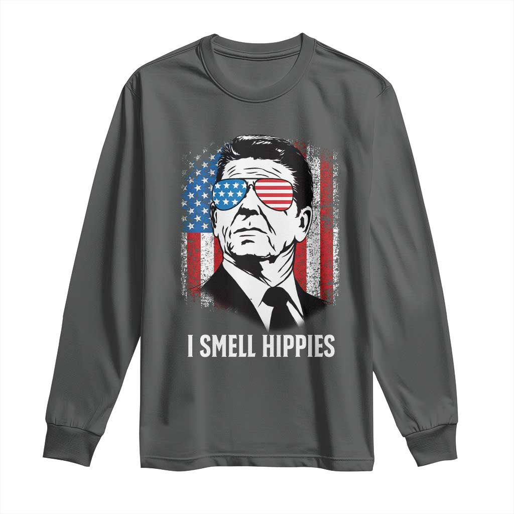 Ronald Reagan 4th of July America Flag Long Sleeve Shirt I Smell Hippies