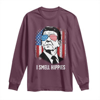 Ronald Reagan 4th of July America Flag Long Sleeve Shirt I Smell Hippies
