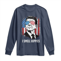 Ronald Reagan 4th of July America Flag Long Sleeve Shirt I Smell Hippies