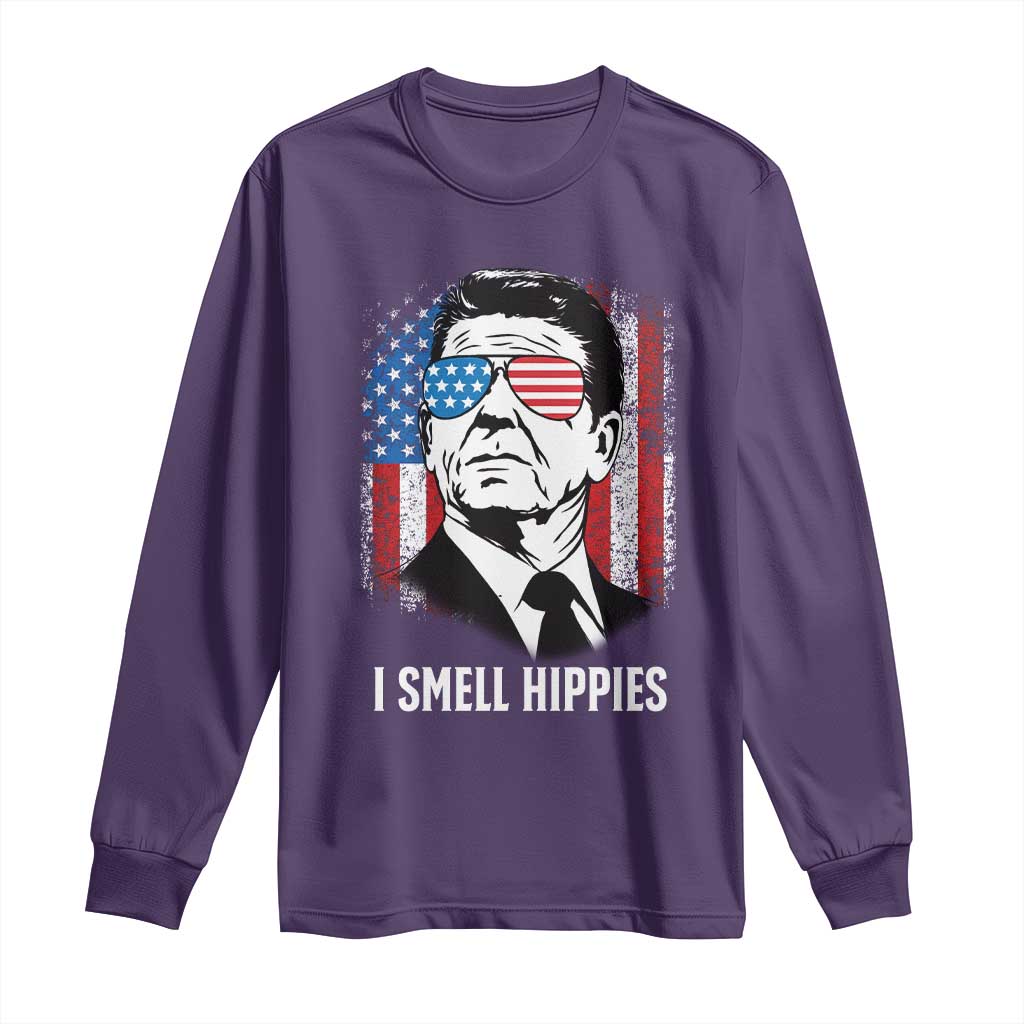Ronald Reagan 4th of July America Flag Long Sleeve Shirt I Smell Hippies
