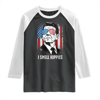 Ronald Reagan 4th of July America Flag Raglan Shirt I Smell Hippies