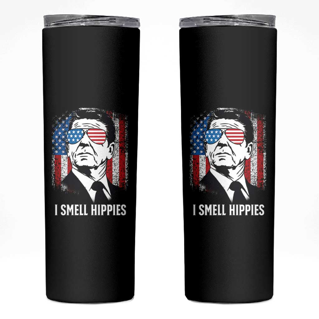 Ronald Reagan 4th of July America Flag Skinny Tumbler I Smell Hippies