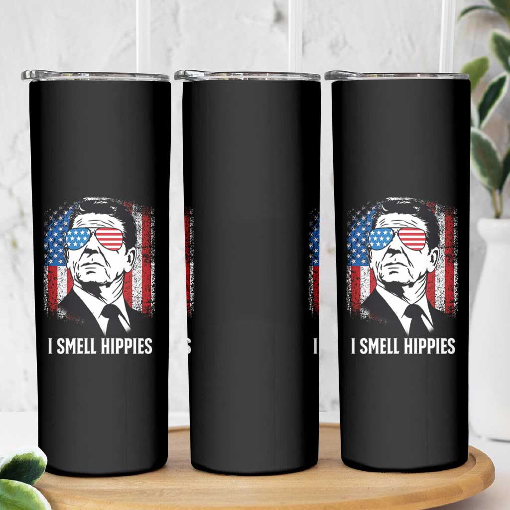 Ronald Reagan 4th of July America Flag Skinny Tumbler I Smell Hippies