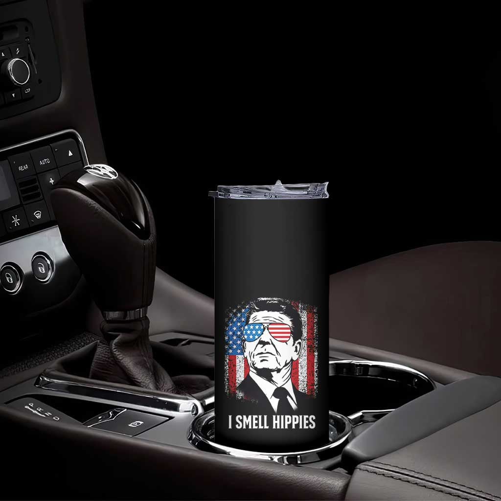 Ronald Reagan 4th of July America Flag Skinny Tumbler I Smell Hippies