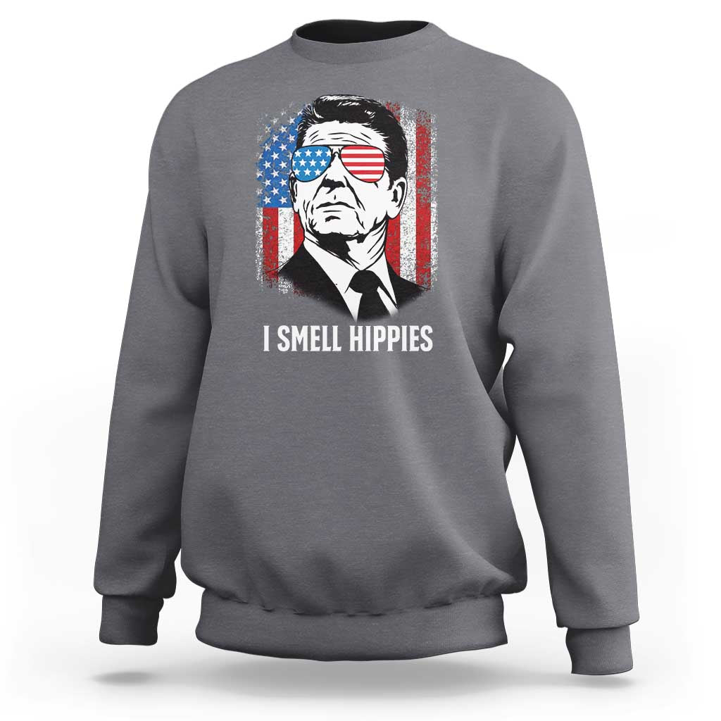 Ronald Reagan 4th of July America Flag Sweatshirt I Smell Hippies