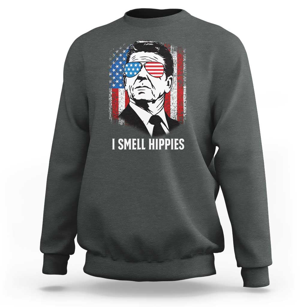 Ronald Reagan 4th of July America Flag Sweatshirt I Smell Hippies
