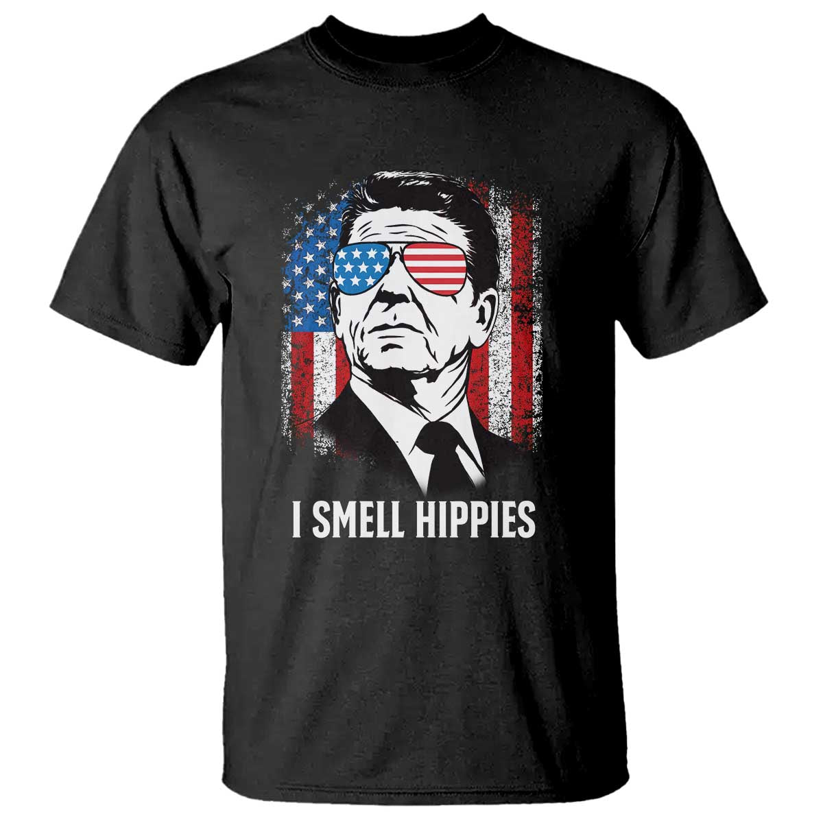 Ronald Reagan 4th of July America Flag T Shirt I Smell Hippies