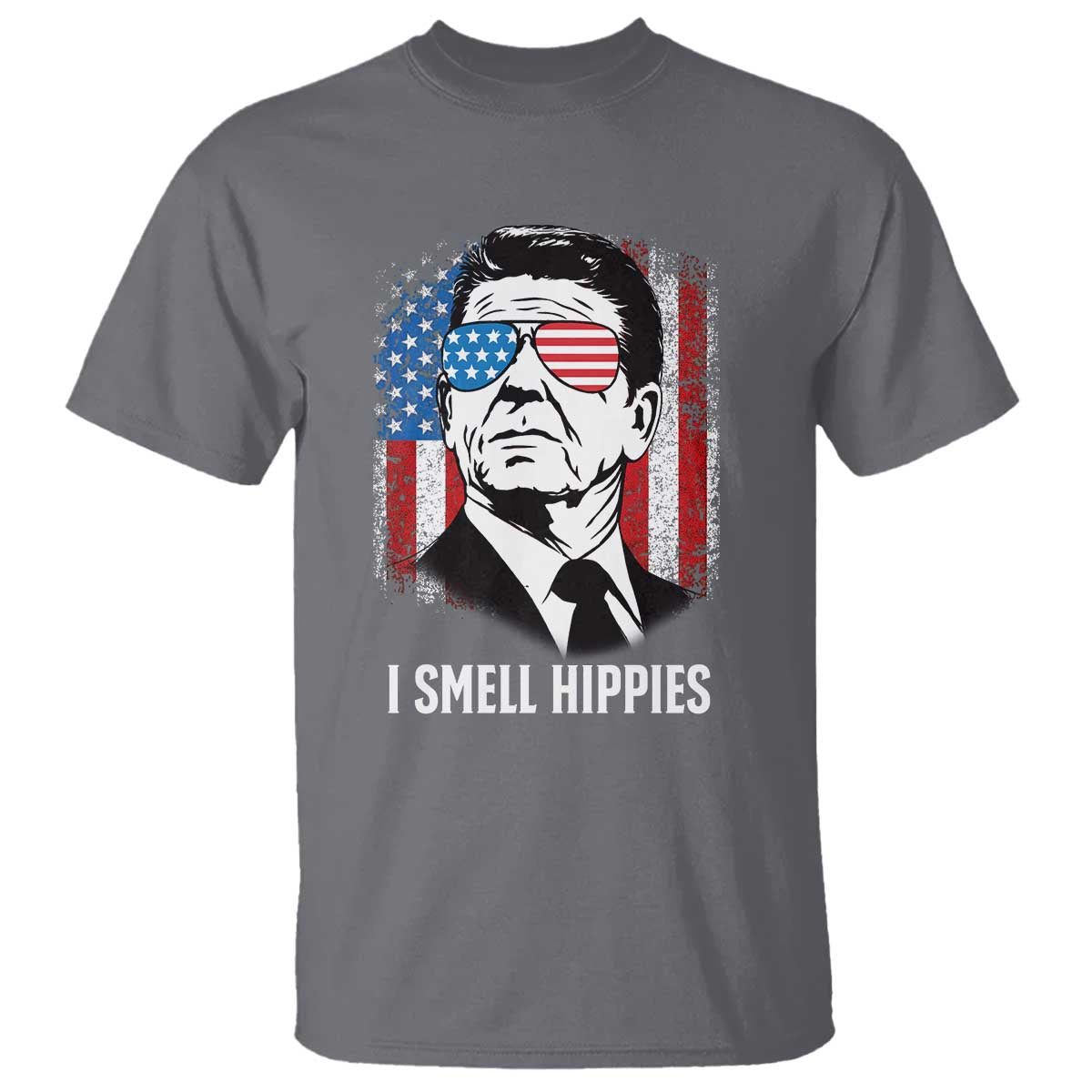 Ronald Reagan 4th of July America Flag T Shirt I Smell Hippies