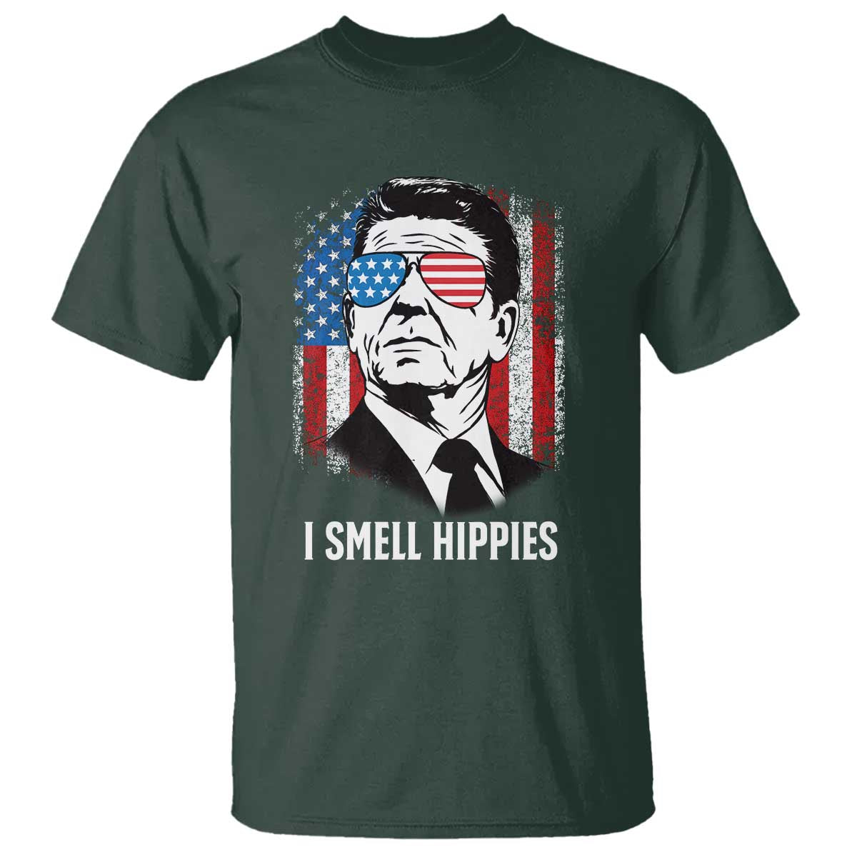 Ronald Reagan 4th of July America Flag T Shirt I Smell Hippies
