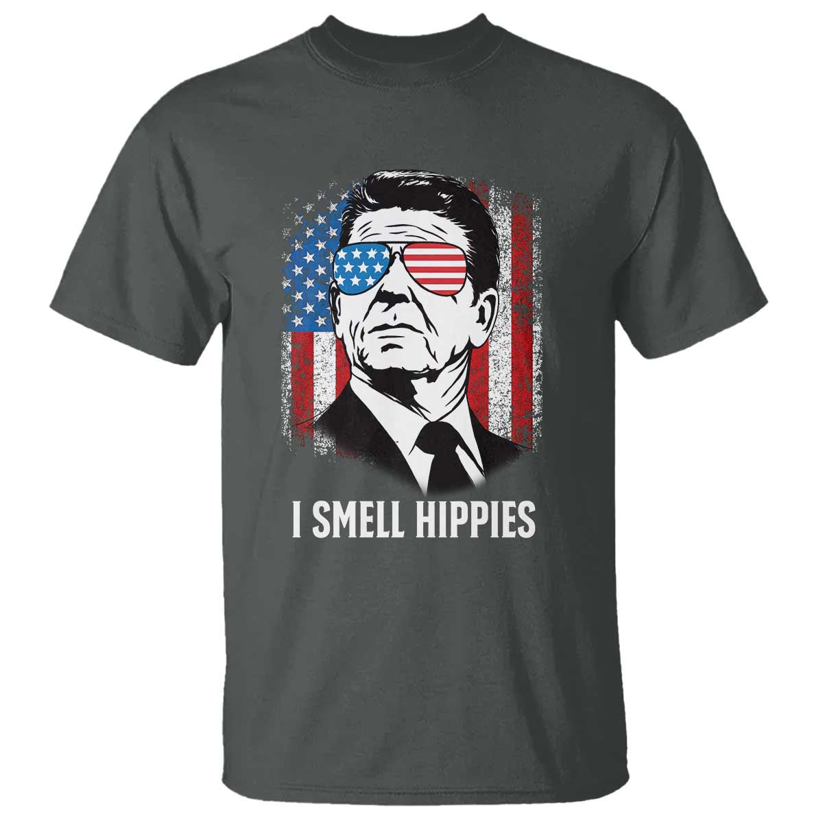 Ronald Reagan 4th of July America Flag T Shirt I Smell Hippies