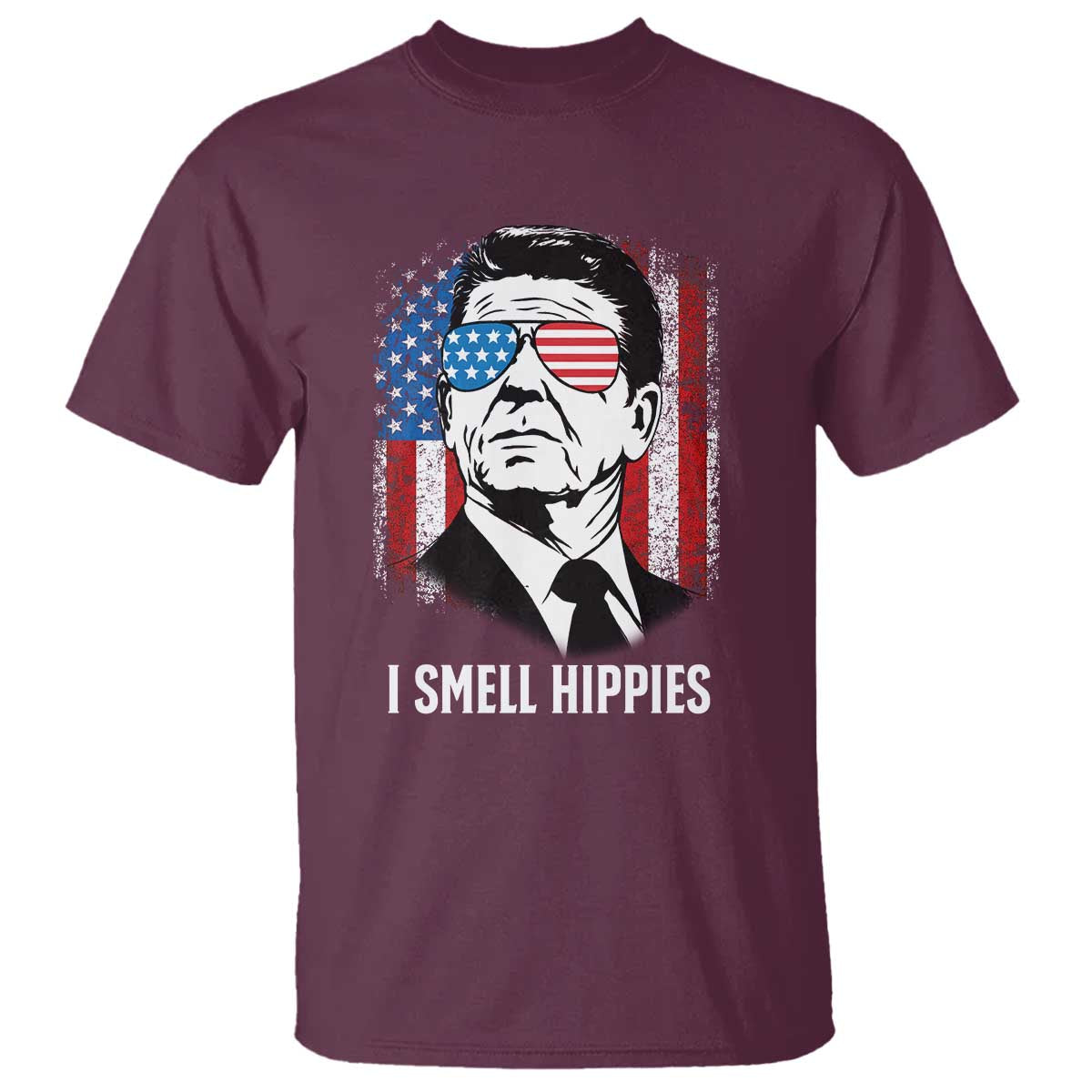 Ronald Reagan 4th of July America Flag T Shirt I Smell Hippies