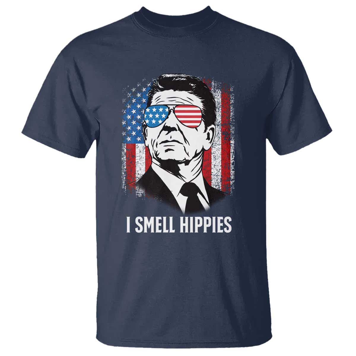 Ronald Reagan 4th of July America Flag T Shirt I Smell Hippies