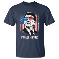 Ronald Reagan 4th of July America Flag T Shirt I Smell Hippies