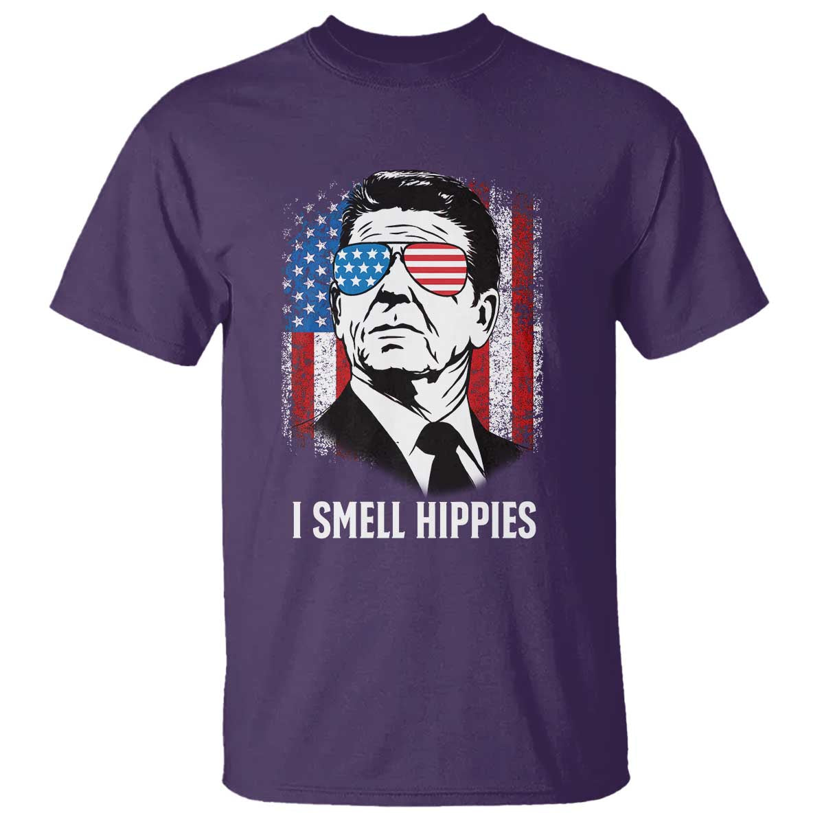 Ronald Reagan 4th of July America Flag T Shirt I Smell Hippies