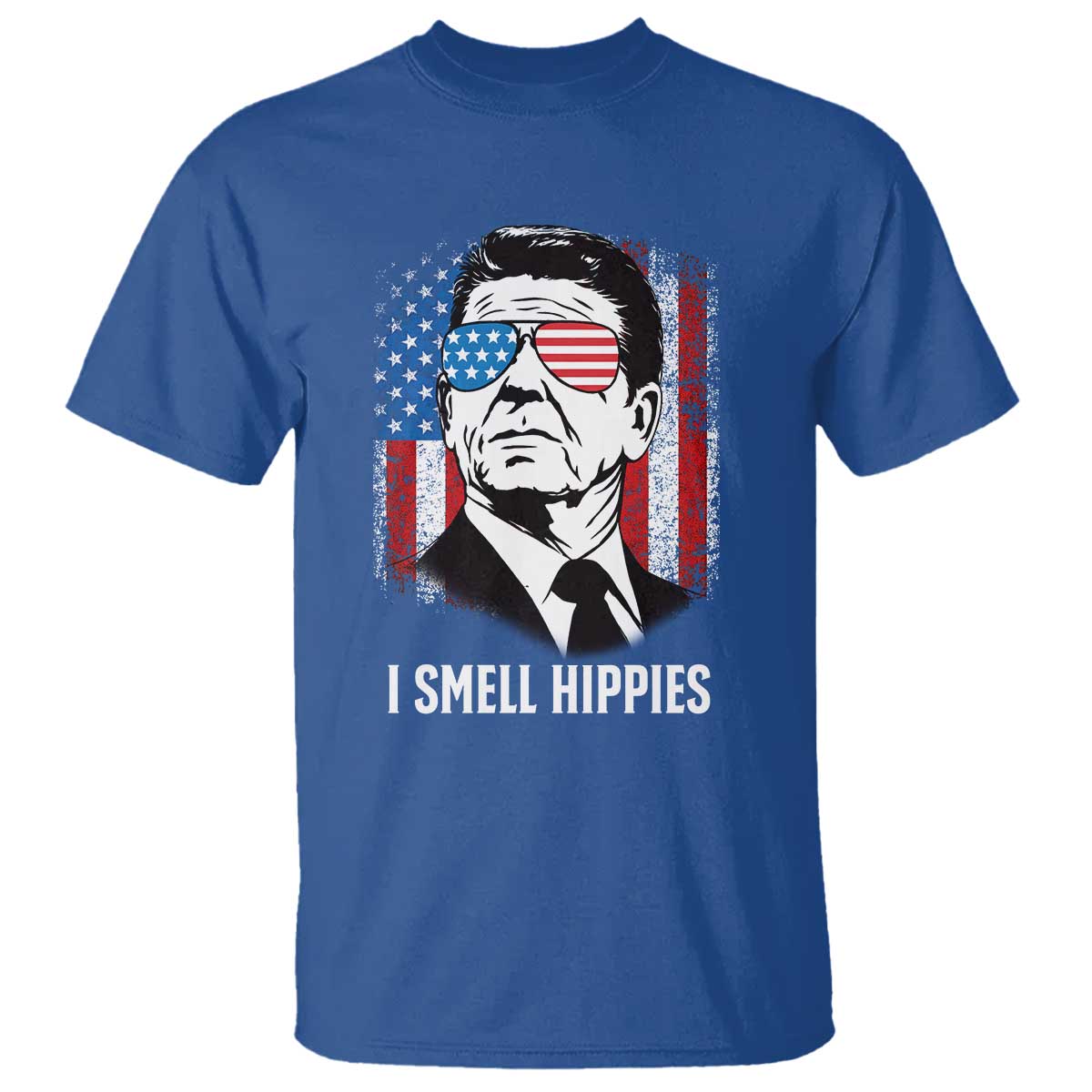 Ronald Reagan 4th of July America Flag T Shirt I Smell Hippies