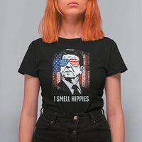 Ronald Reagan 4th of July America Flag T Shirt For Women I Smell Hippies