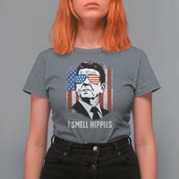 Ronald Reagan 4th of July America Flag T Shirt For Women I Smell Hippies