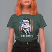 Ronald Reagan 4th of July America Flag T Shirt For Women I Smell Hippies
