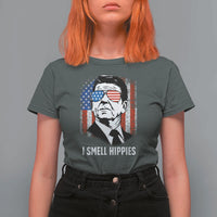 Ronald Reagan 4th of July America Flag T Shirt For Women I Smell Hippies