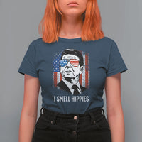 Ronald Reagan 4th of July America Flag T Shirt For Women I Smell Hippies