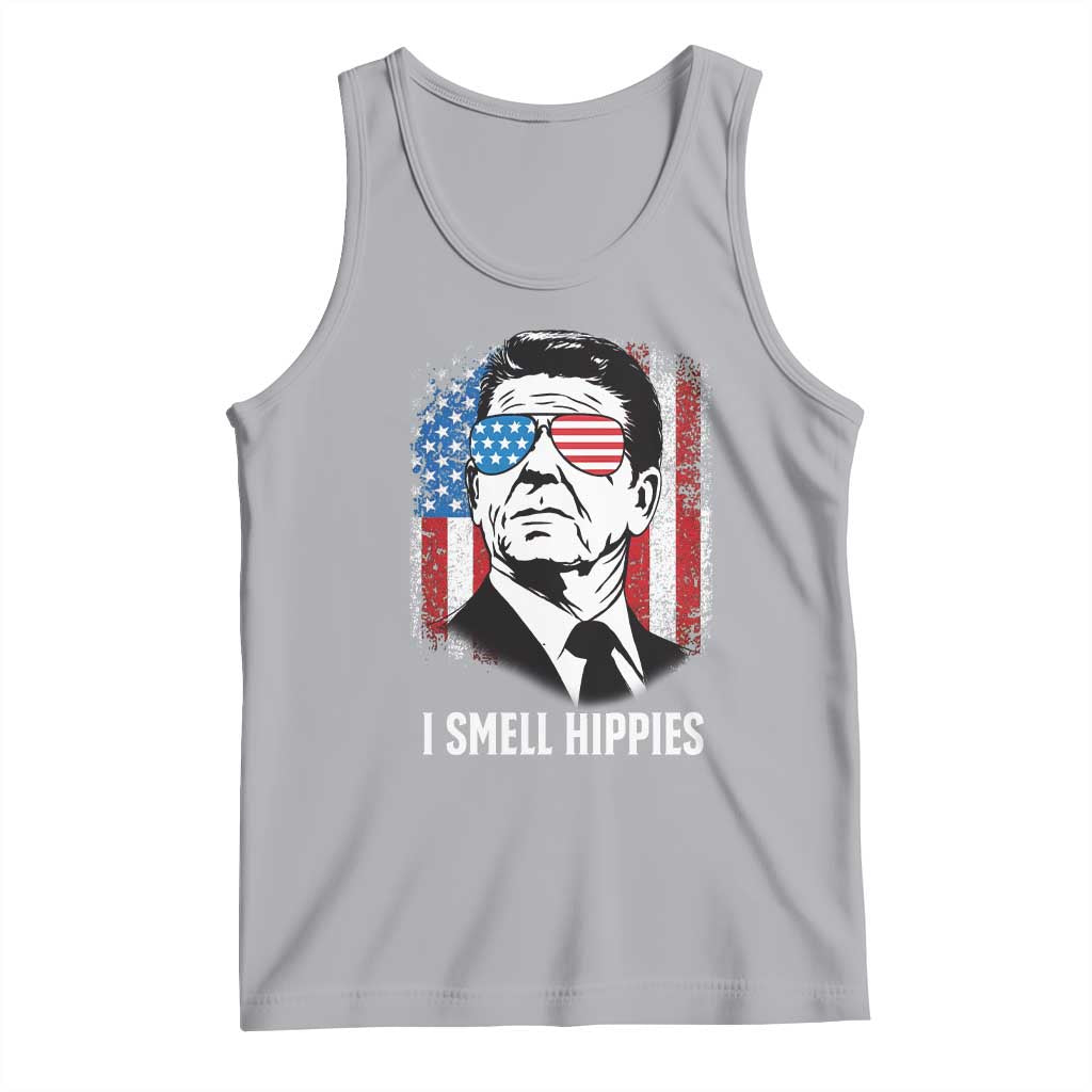 Ronald Reagan 4th of July America Flag Tank Top I Smell Hippies