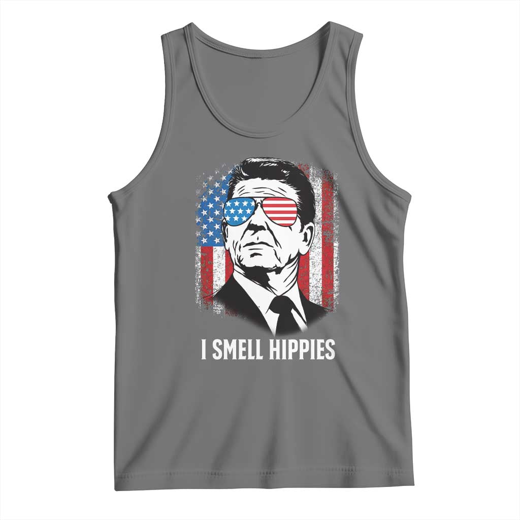 Ronald Reagan 4th of July America Flag Tank Top I Smell Hippies