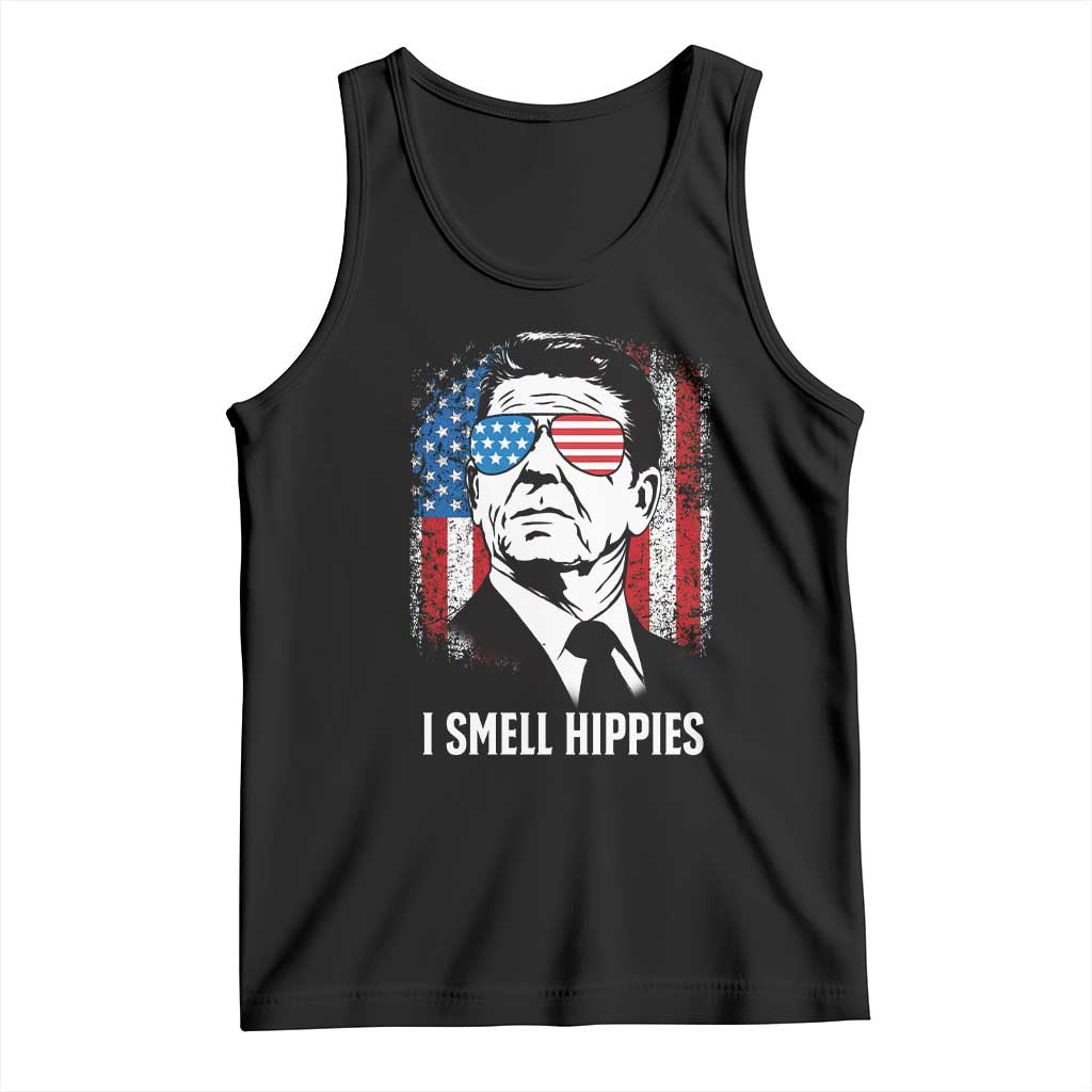 Ronald Reagan 4th of July America Flag Tank Top I Smell Hippies