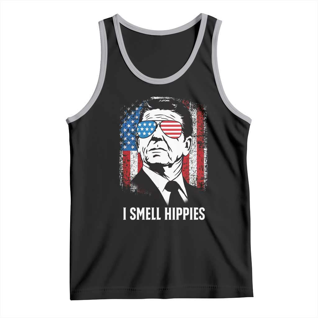 Ronald Reagan 4th of July America Flag Tank Top I Smell Hippies