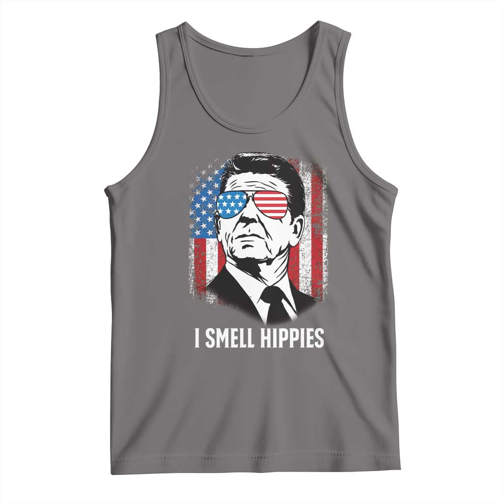 Ronald Reagan 4th of July America Flag Tank Top I Smell Hippies