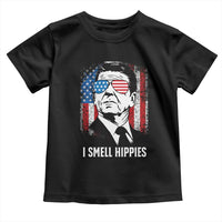 Ronald Reagan 4th of July America Flag Toddler T Shirt I Smell Hippies