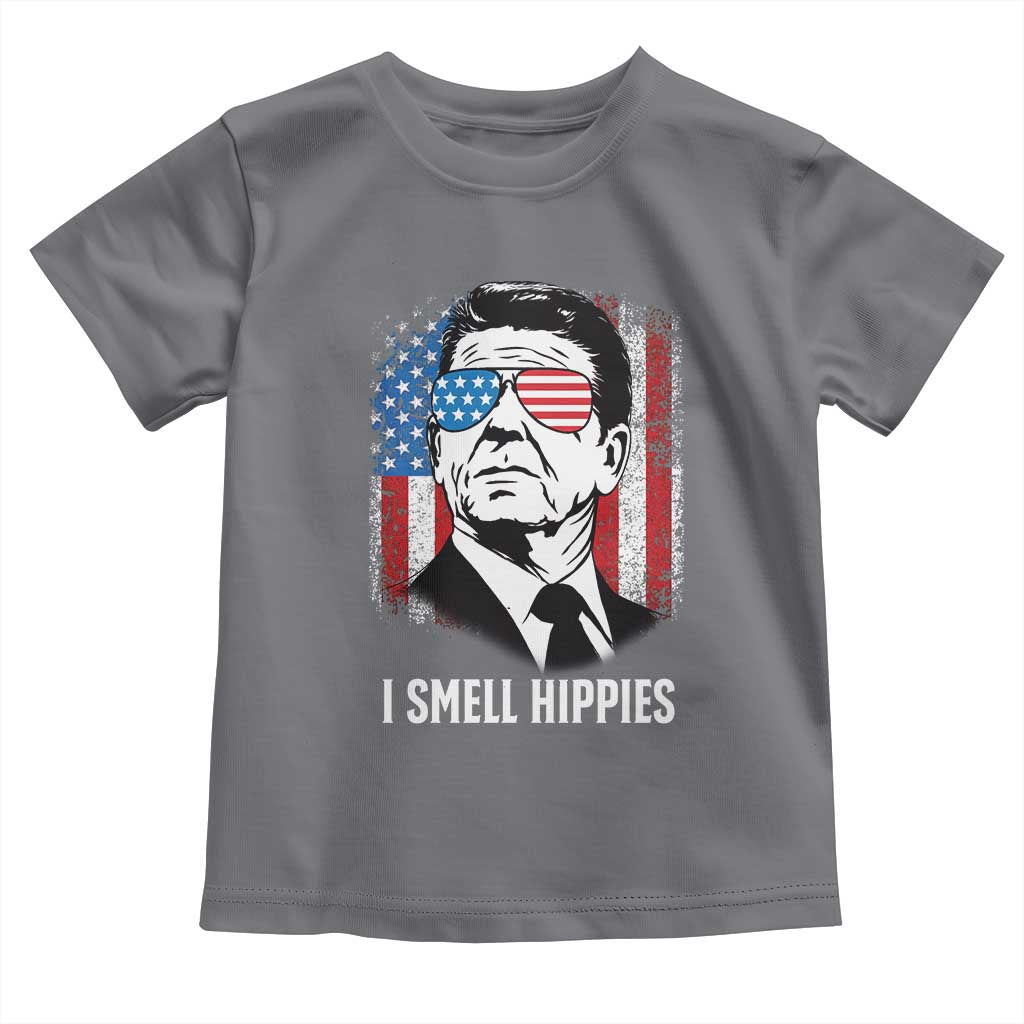 Ronald Reagan 4th of July America Flag Toddler T Shirt I Smell Hippies