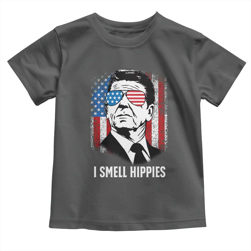 Ronald Reagan 4th of July America Flag Toddler T Shirt I Smell Hippies