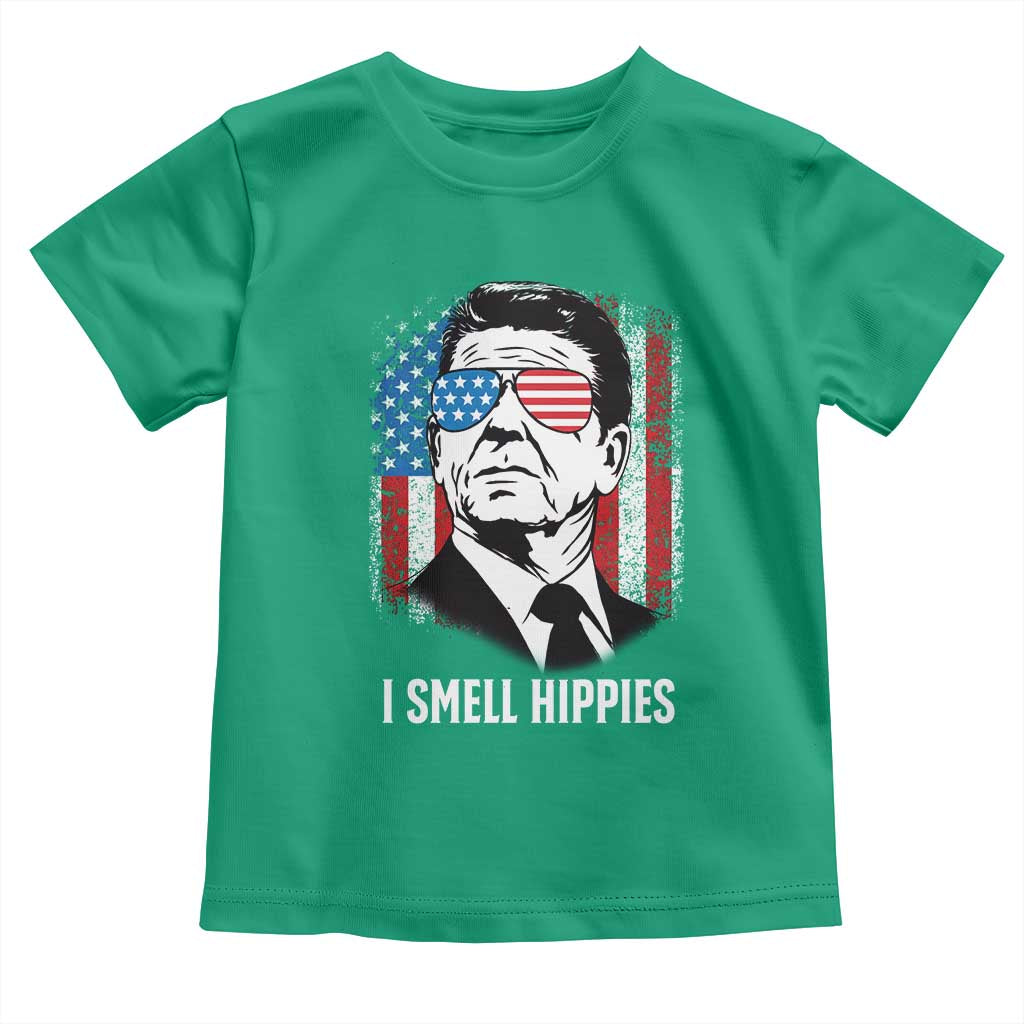 Ronald Reagan 4th of July America Flag Toddler T Shirt I Smell Hippies
