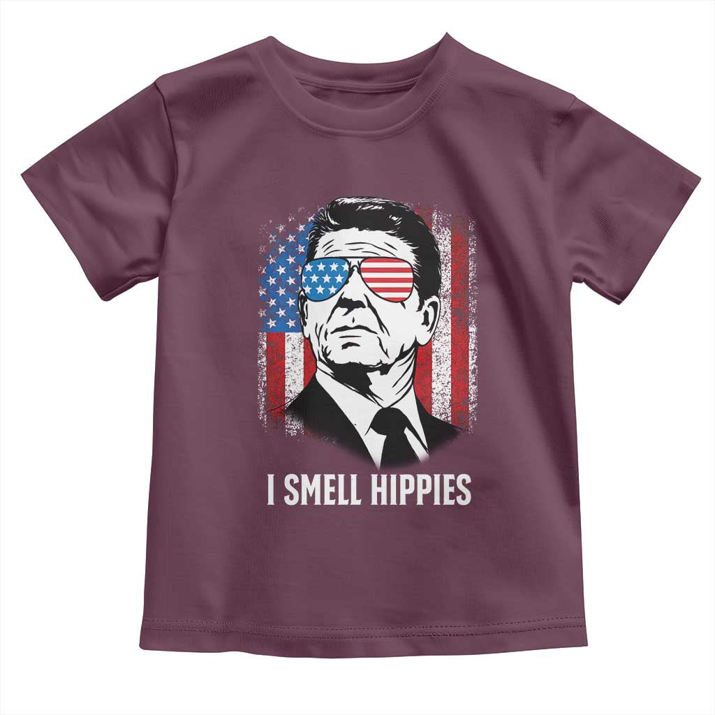 Ronald Reagan 4th of July America Flag Toddler T Shirt I Smell Hippies