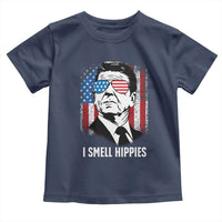 Ronald Reagan 4th of July America Flag Toddler T Shirt I Smell Hippies