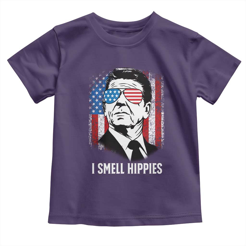 Ronald Reagan 4th of July America Flag Toddler T Shirt I Smell Hippies