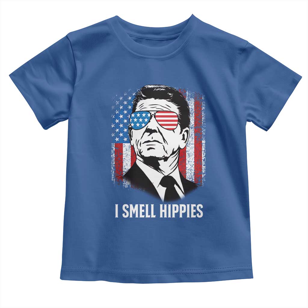Ronald Reagan 4th of July America Flag Toddler T Shirt I Smell Hippies