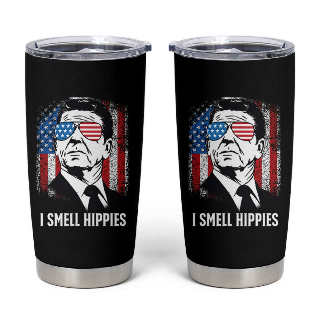 Ronald Reagan 4th of July America Flag Tumbler Cup I Smell Hippies