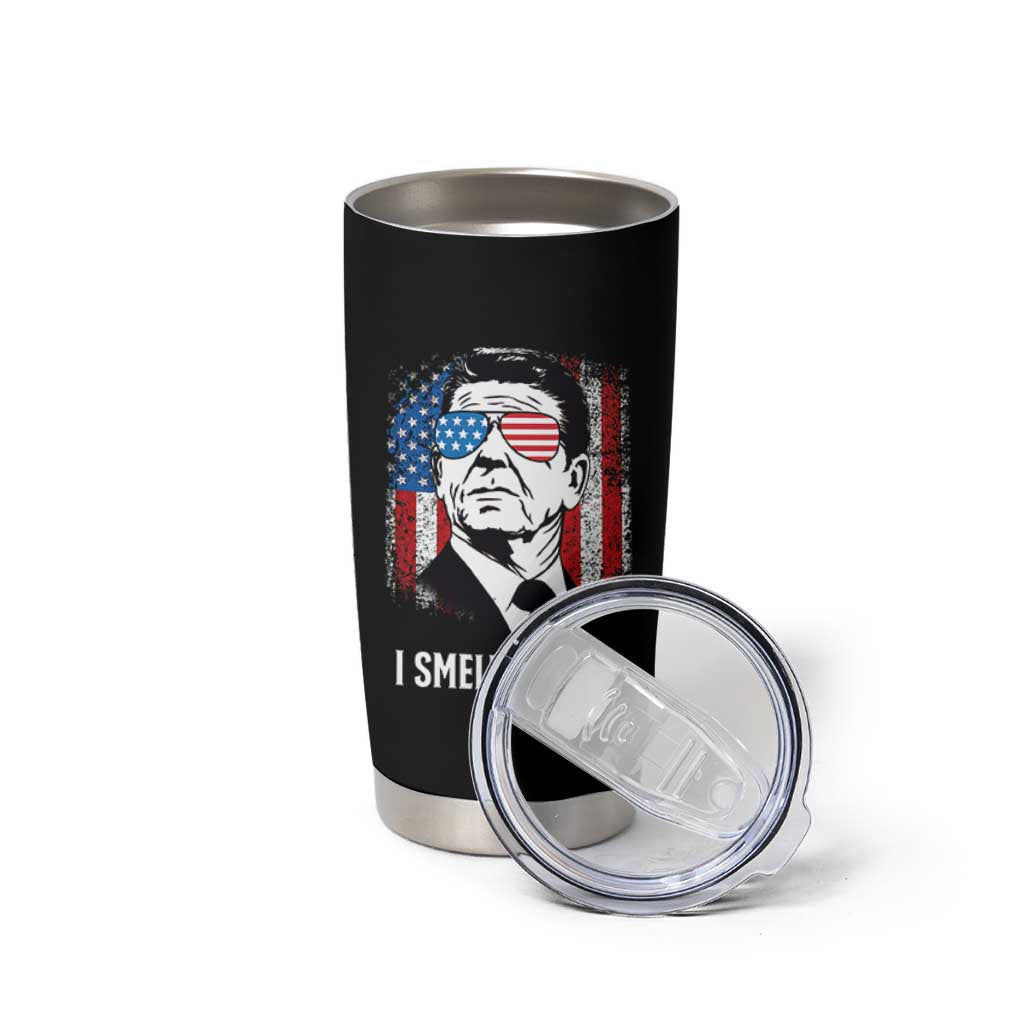 Ronald Reagan 4th of July America Flag Tumbler Cup I Smell Hippies
