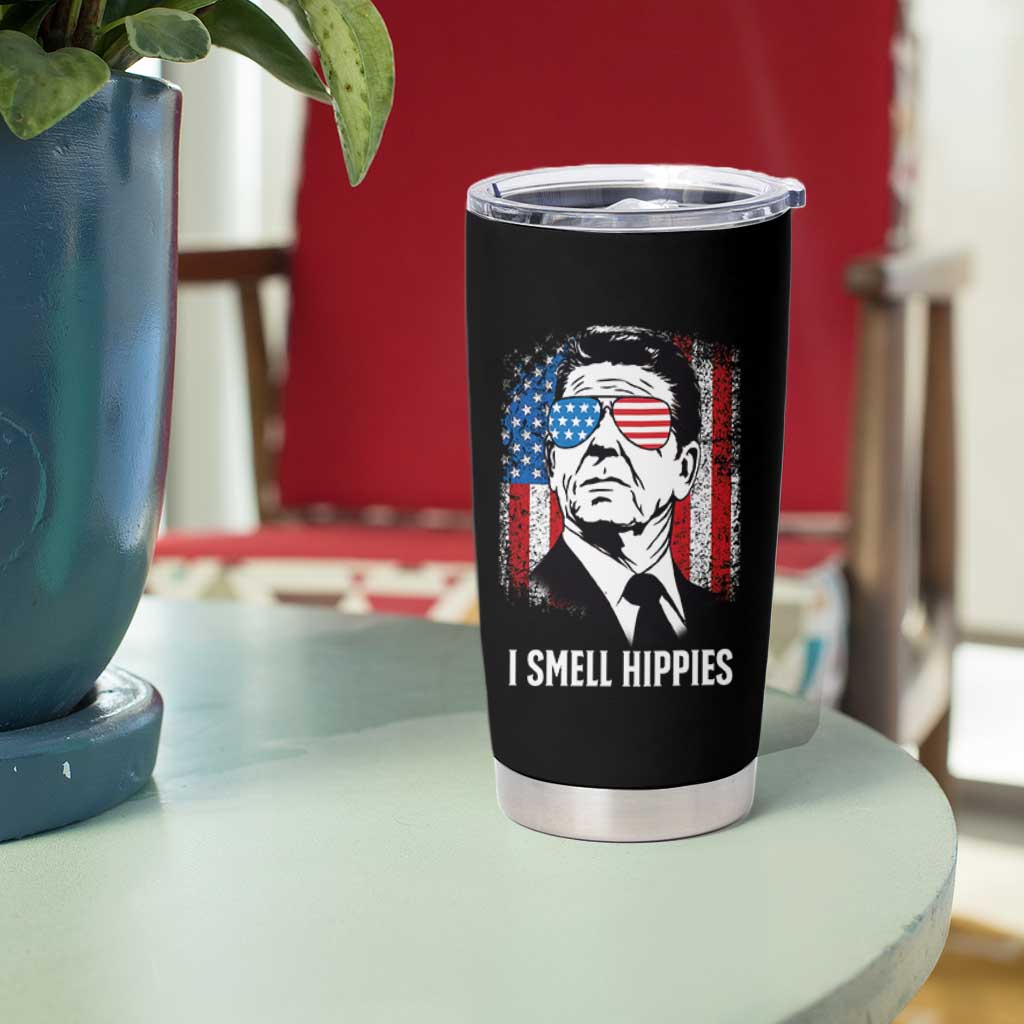 Ronald Reagan 4th of July America Flag Tumbler Cup I Smell Hippies