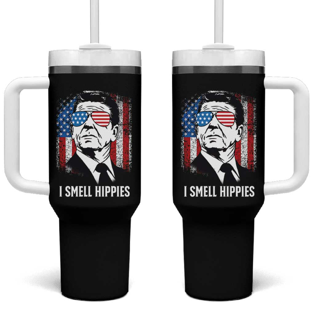 Ronald Reagan 4th of July America Flag Tumbler With Handle I Smell Hippies