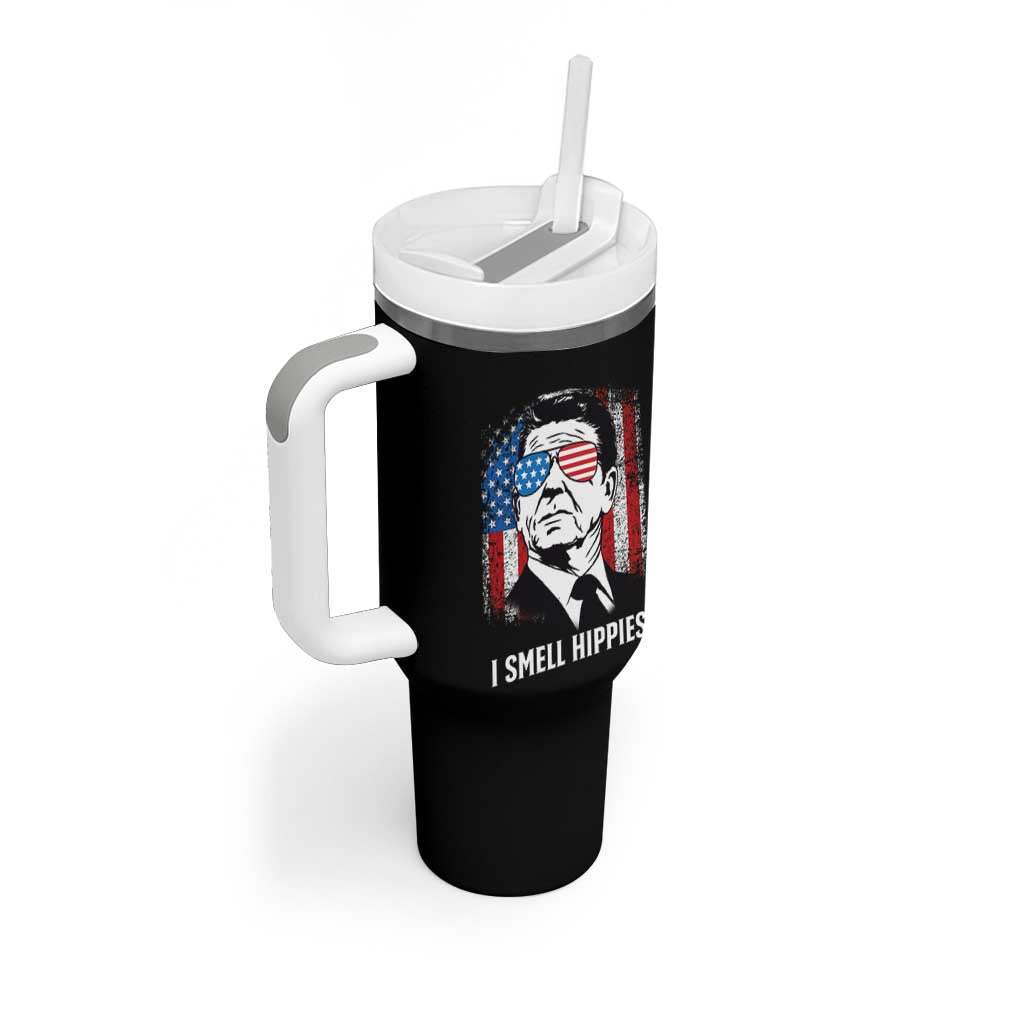 Ronald Reagan 4th of July America Flag Tumbler With Handle I Smell Hippies