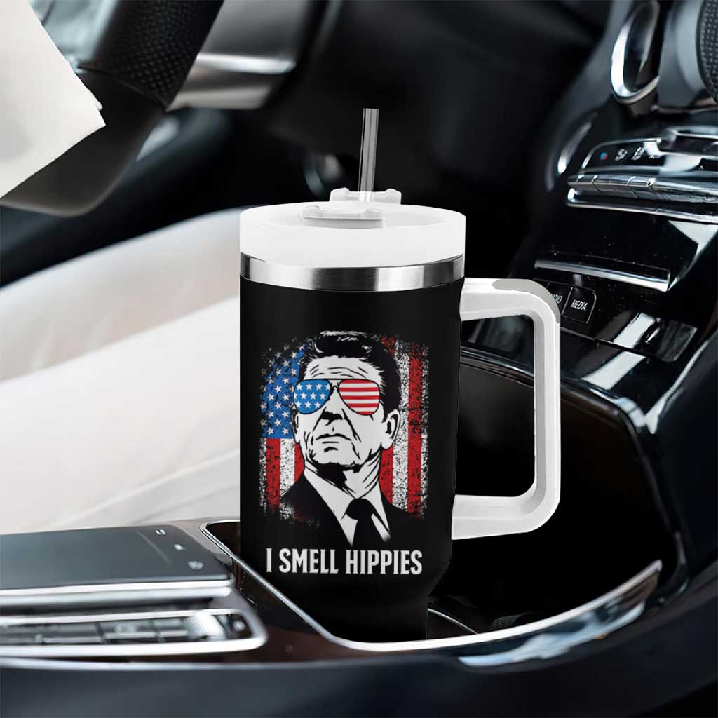 Ronald Reagan 4th of July America Flag Tumbler With Handle I Smell Hippies