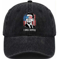 Ronald Reagan 4th of July America Flag Washed Cotton Baseball Cap I Smell Hippies