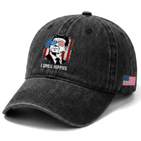 Ronald Reagan 4th of July America Flag Washed Cotton Baseball Cap I Smell Hippies