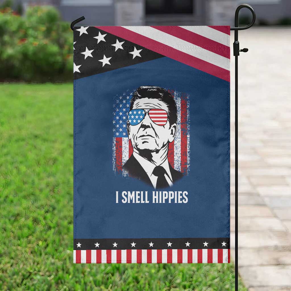 Ronald Reagan 4th of July America Flag Garden Flag I Smell Hippies
