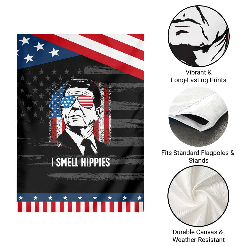 Ronald Reagan 4th of July America Flag Garden Flag I Smell Hippies