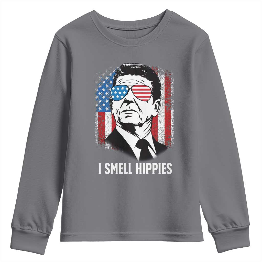 Ronald Reagan 4th of July America Flag Youth Sweatshirt I Smell Hippies