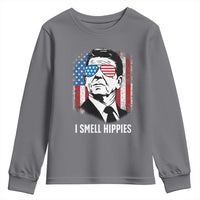Ronald Reagan 4th of July America Flag Youth Sweatshirt I Smell Hippies
